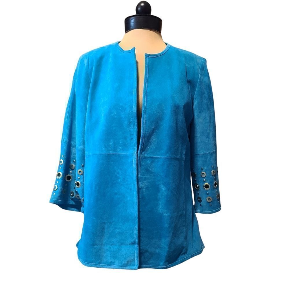 Linea Teal Leather Suede Jacket Small